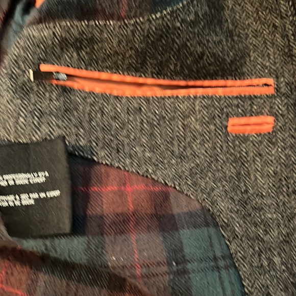 Cole Haan Car Coat Dark Brown Herringbone, Lambskin Trim - Picture 12 of 14